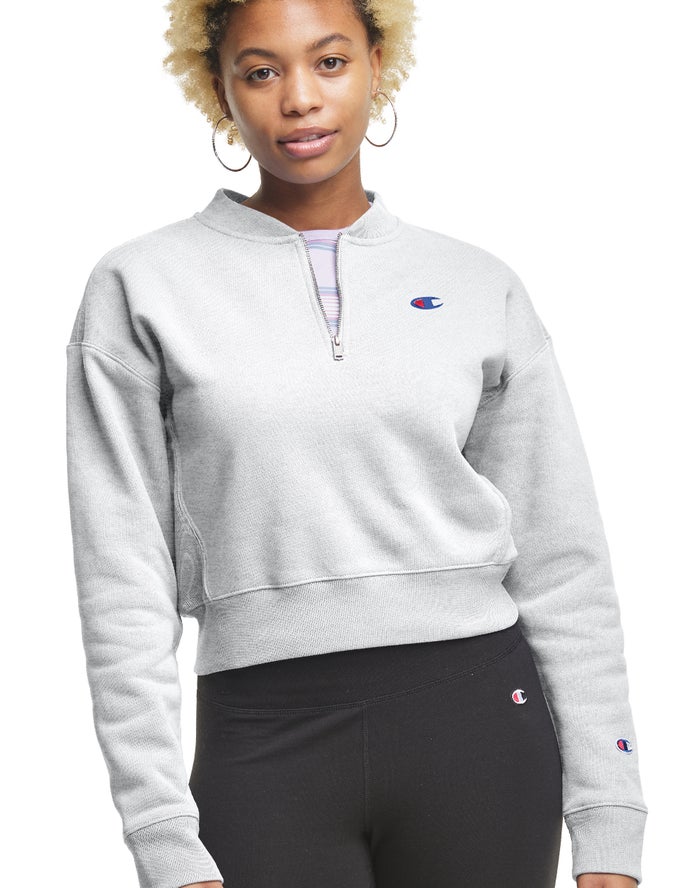 Champion Dame Sweatshirt Grå - Reverse Weave Cropped 1/4 Zip - Danmark ANX-901572